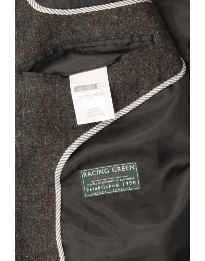 Giacca blazer a 3 bottoni lunga regolare da uomo VINTAGE UK 46 3XL a quadri grigi