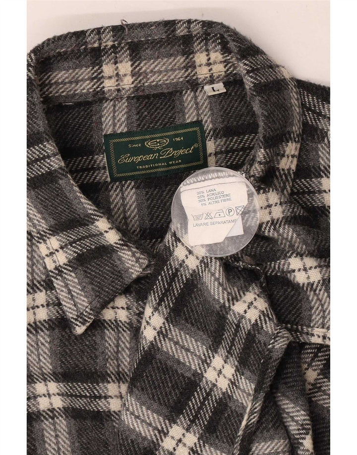 Camicia da uomo in flanella del progetto europeo Grande acrilico a quadri grigi