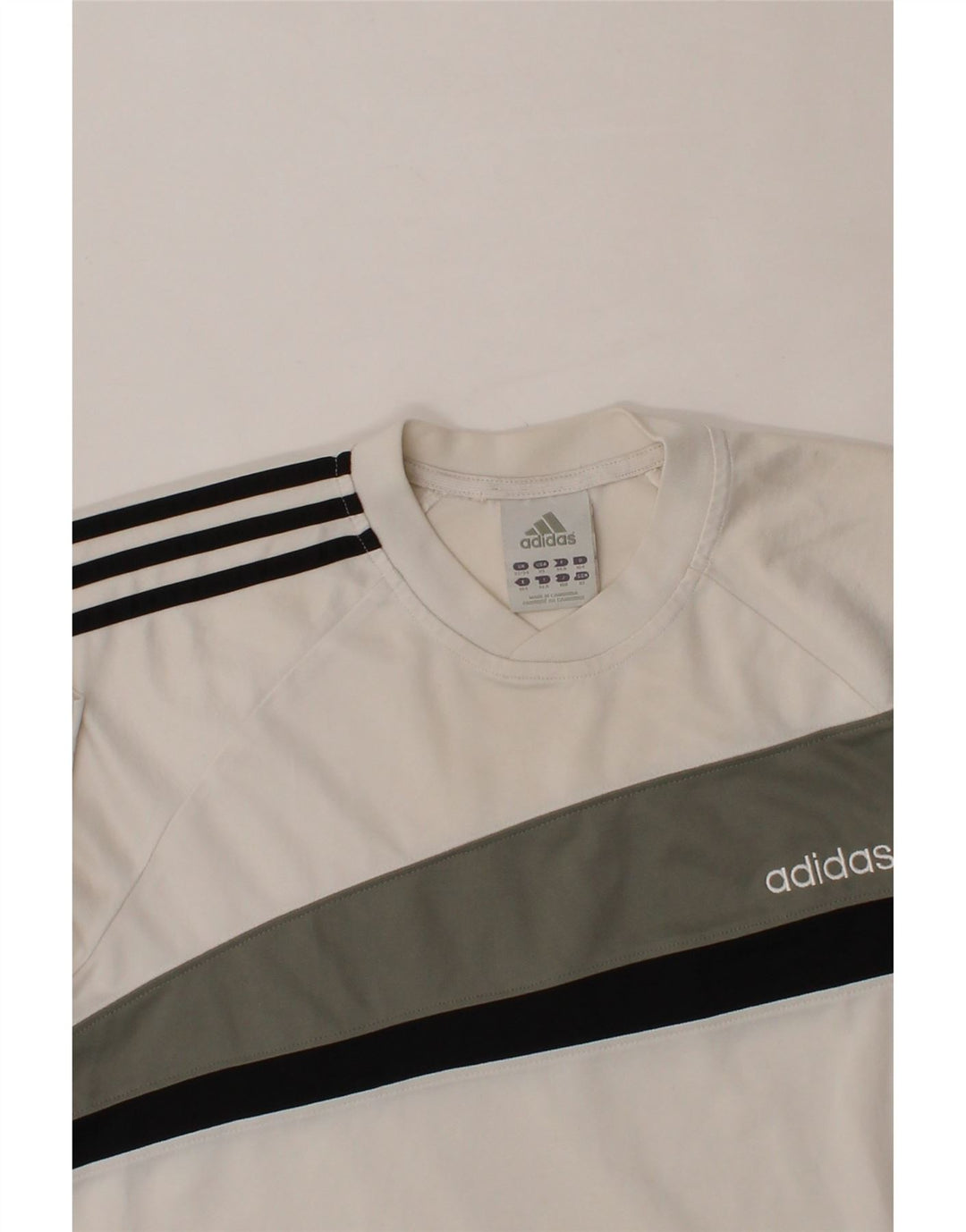 ADIDAS Boys T-Shirt Top 13-14 Years Off White Colourblock Polyester Vintage Adidas and Second-Hand Adidas from Messina Hembry 