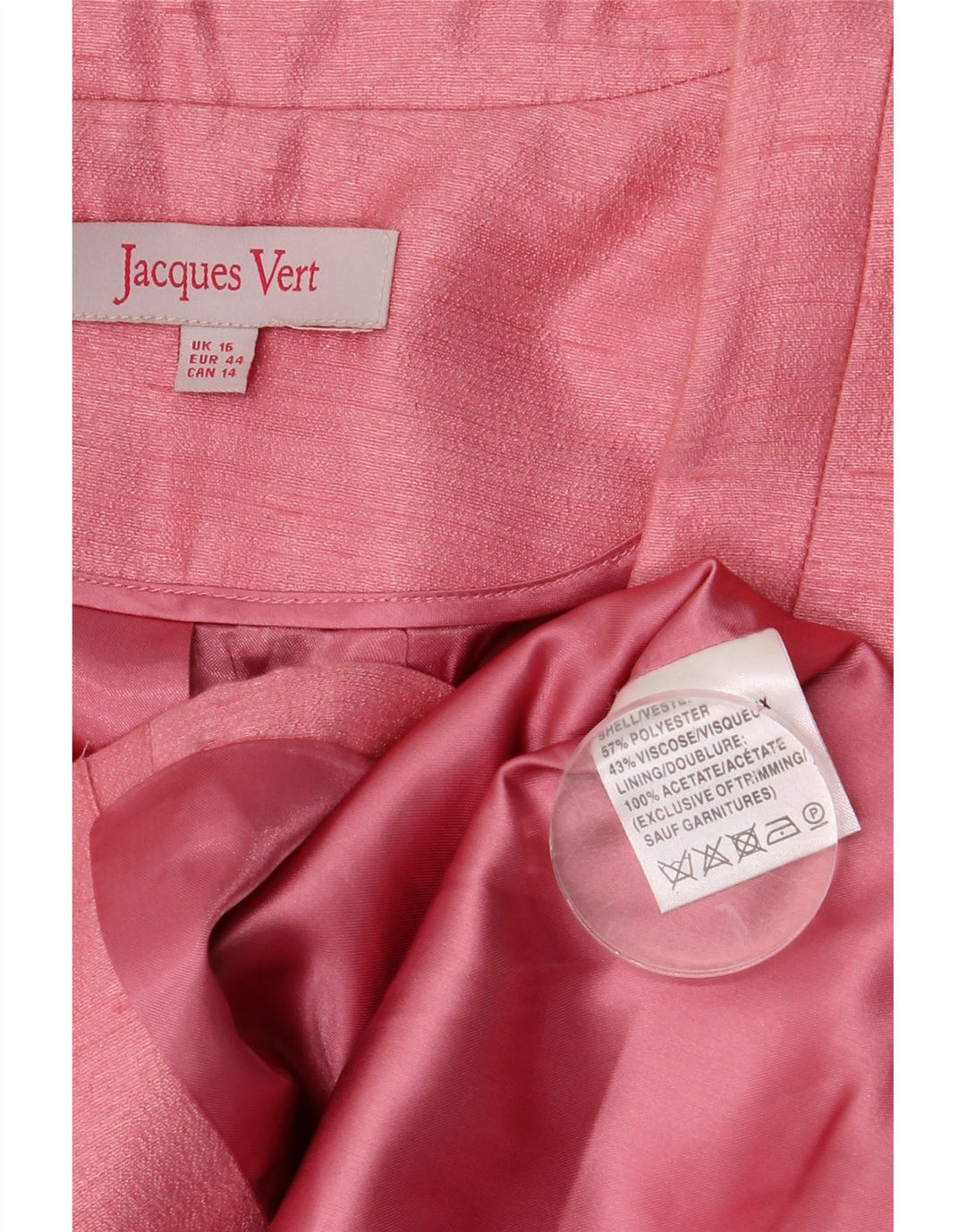 JACQUES VERT Womens 3/4 Sleeve 1 Button Blazer Jacket UK 16 Large Pink Vintage Jacques Vert and Second-Hand Jacques Vert from Messina Hembry 