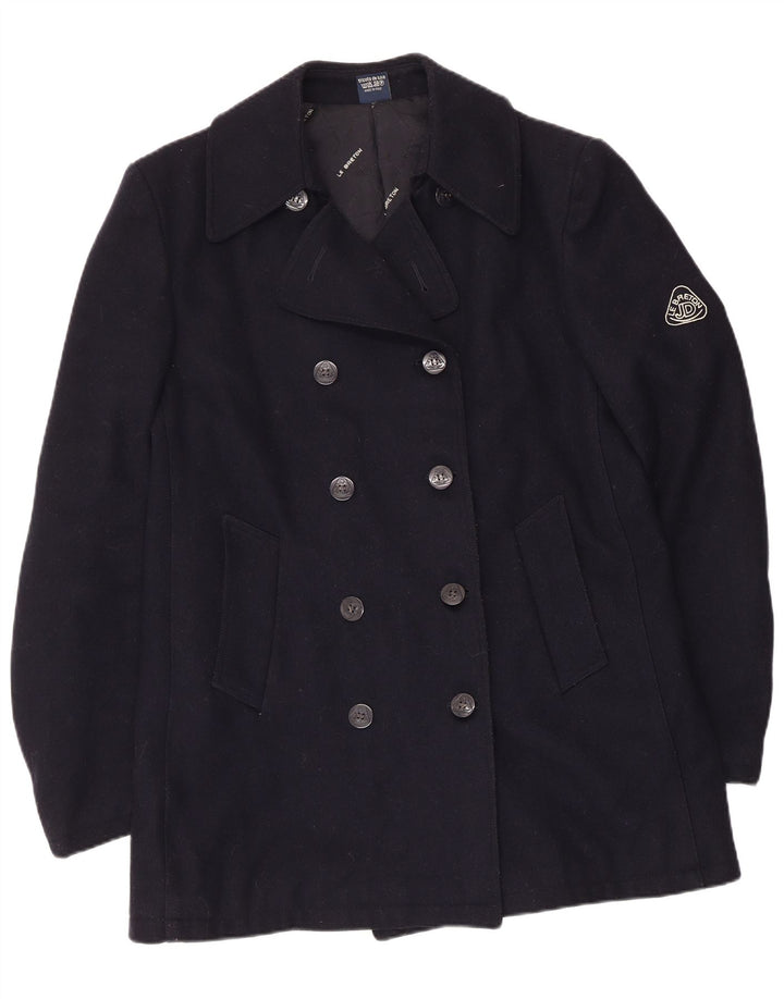 Cappotto da marinaio doppiopetto vintage da donna UK 14 medio in lana blu navy