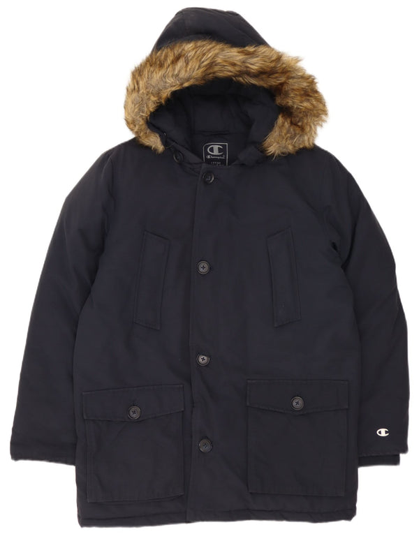 Cappotto imbottito con cappuccio CHAMPION per ragazzi 11-12 anni, cotone blu navy grande