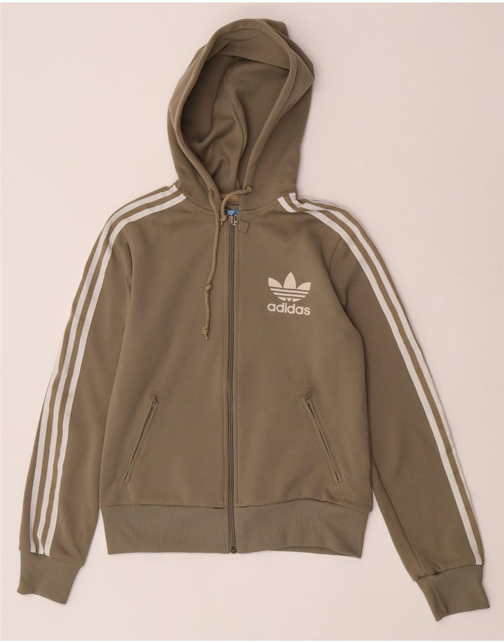 Maglione con cappuccio e zip da donna Adidas UK 12 Poliestere kaki medio