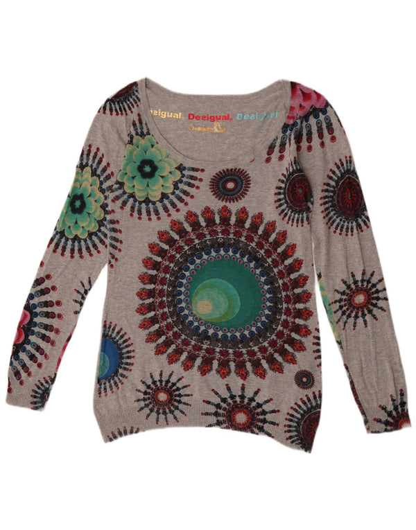 Desigual Donna Maglione con scollo a barchetta con grafica UK 18 XL Grigio geometrico