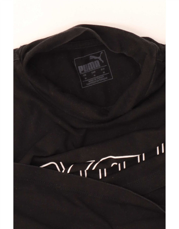 Top corto grafico da donna Puma manica lunga UK 12 medio nero