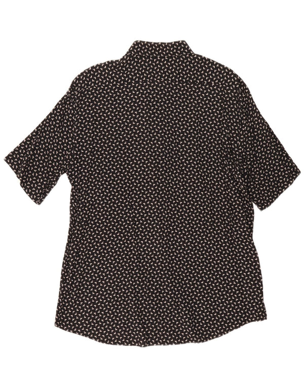 Camicia vintage da uomo a maniche corte taglia 43 17 grande viscosa geometrica nera