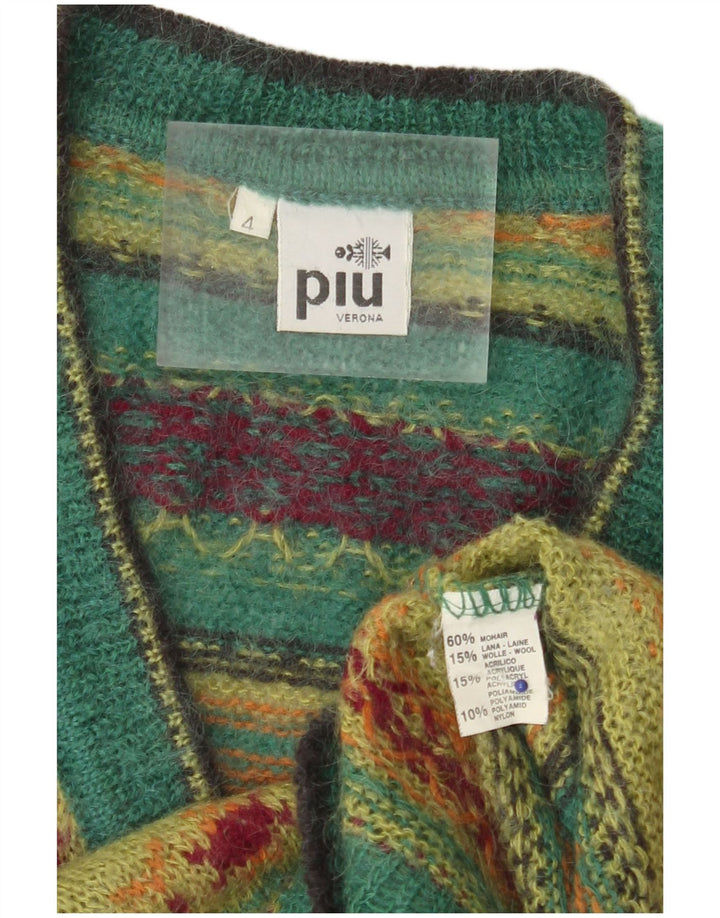 PIU VERONA Maglione da donna con scollo a V UK 14 Verde medio Fair Isle