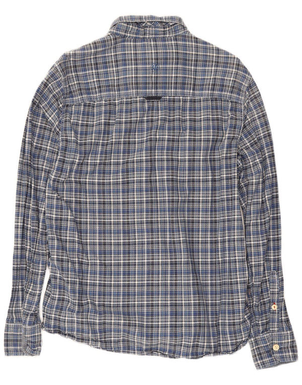 Fat Face Camicia da uomo in flanella dalla vestibilità classica a quadri Blu medio in cotone a quadri