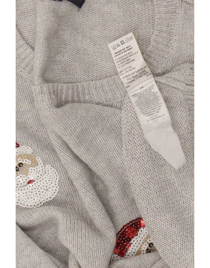 Maglione maglione girocollo da donna Marks & Spencer UK 14 Natale grigio medio