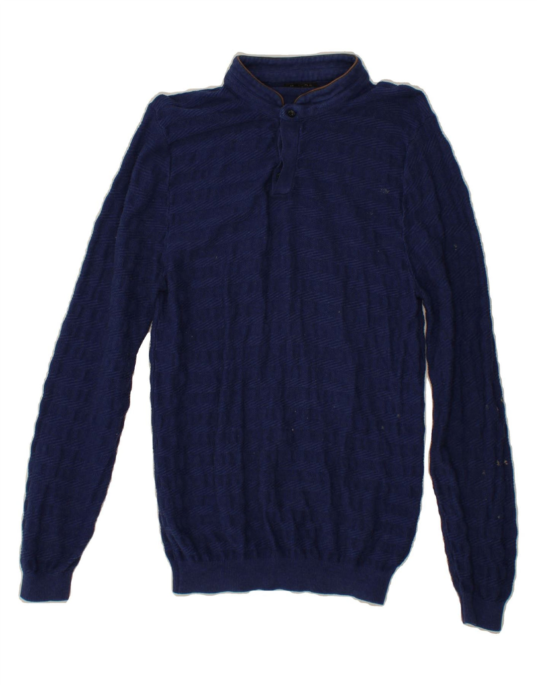 MASSIMO DUTTI Mens Button Neck Jumper Sweater Medium Navy Blue Cotton Vintage Massimo Dutti and Second-Hand Massimo Dutti from Messina Hembry 