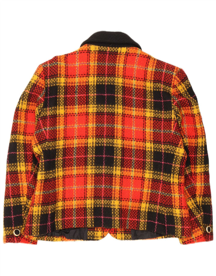 Giacca blazer vintage da donna a 5 bottoni IT 48 XL in lana vergine a quadri arancioni