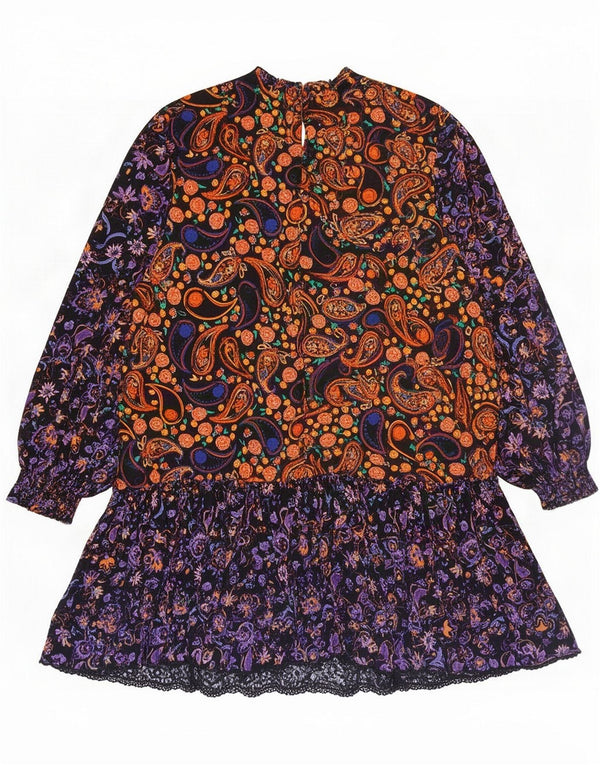 Superdry Womens Long Sleeve Tiered Dress UK 12 Medium Multicoloured Paisley