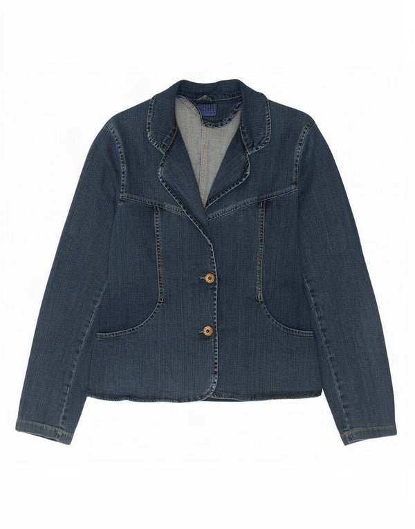 Jacky-O Womens 2 Button Denim Blazer Jacket UK 14 Large Navy Blue Paisley