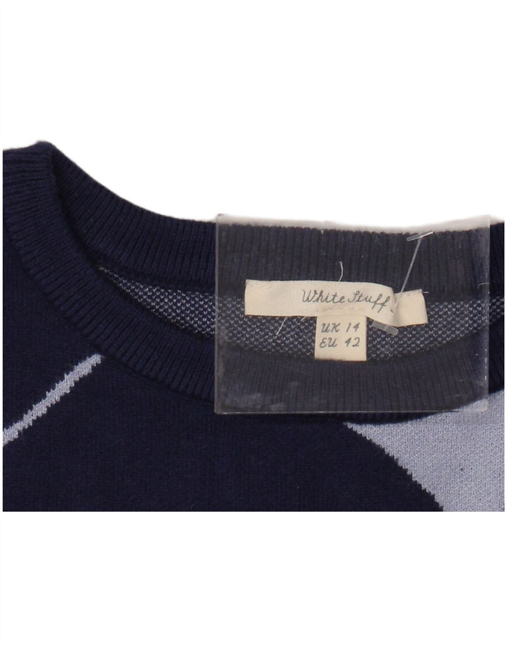 WHITE STUFF Maglione maglione girocollo da donna UK 14 Grandi righe blu navy