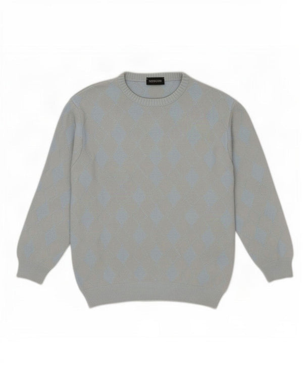 Maglione girocollo da uomo vintage in cotone grande a rombi blu/diamante