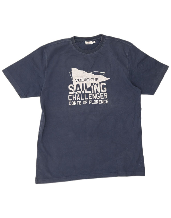 Conte of Florence T-shirt grafica da uomo Top XL in cotone blu navy