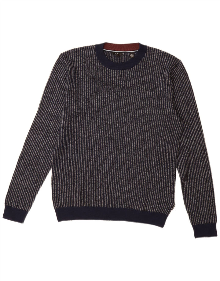 Maglione maglione girocollo da uomo Ted Baker taglia 2 piccolo a righe blu navy