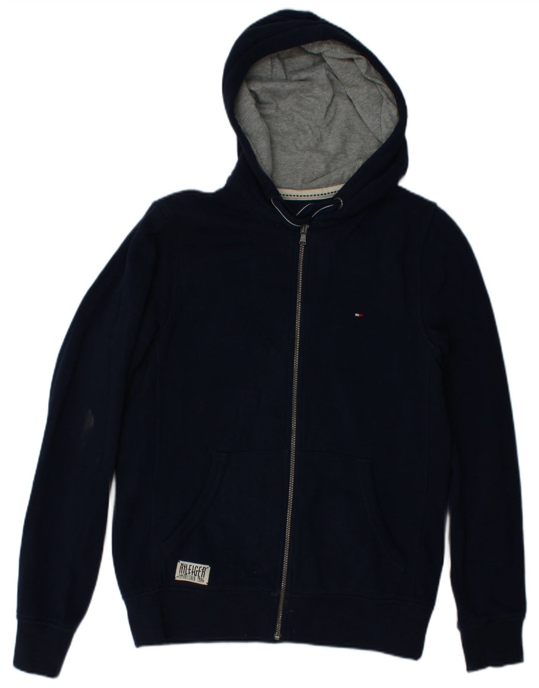 TOMMY HILFIGER Maglione con cappuccio e zip da uomo piccolo in cotone blu navy