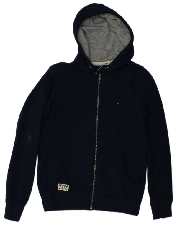 TOMMY HILFIGER Maglione con cappuccio e zip da uomo piccolo in cotone blu navy