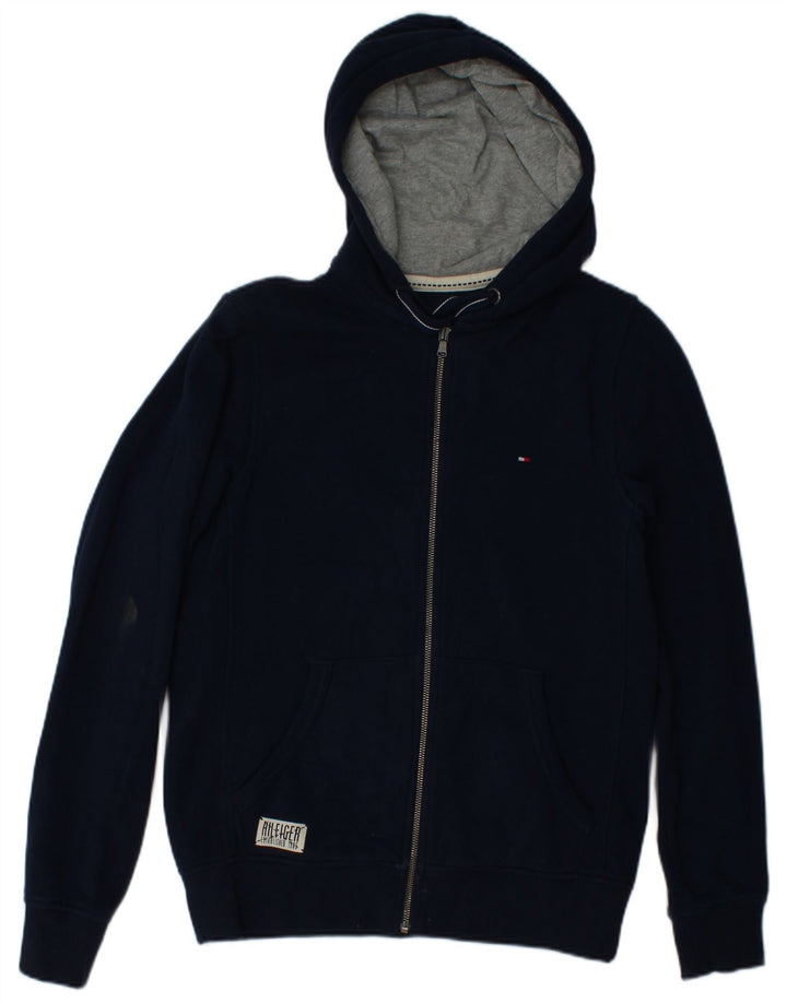 TOMMY HILFIGER Maglione con cappuccio e zip da uomo piccolo in cotone blu navy