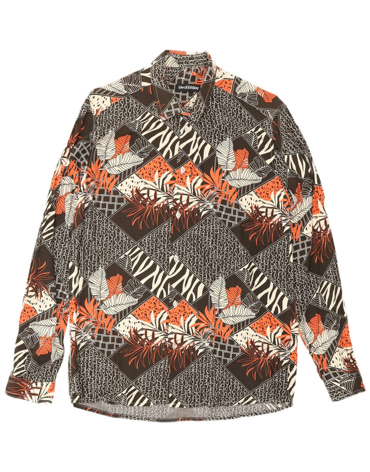 Camicia da uomo VINTAGE con motivo astratto in viscosa marrone medio