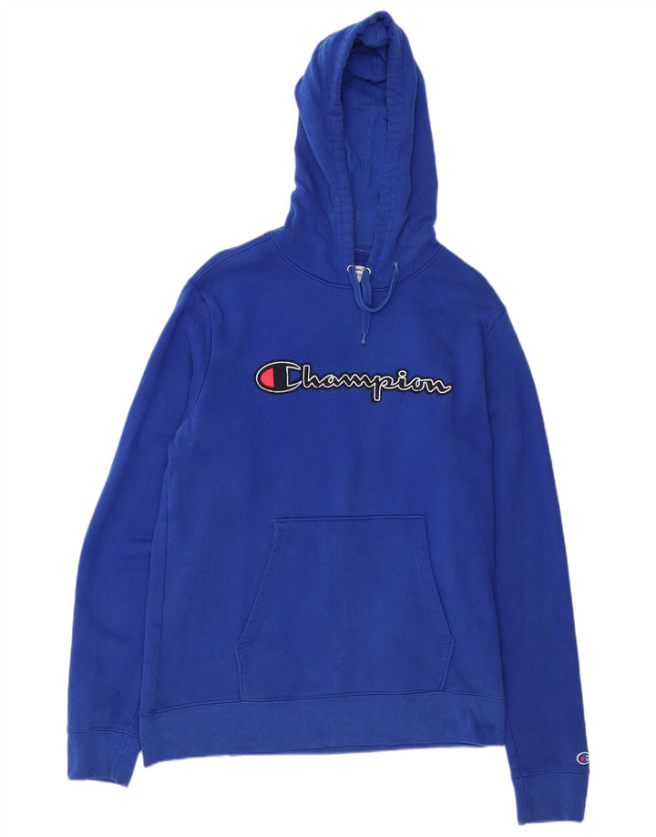 CHAMPION Mens Graphic Hoodie Jumper Medium Blue Cotton