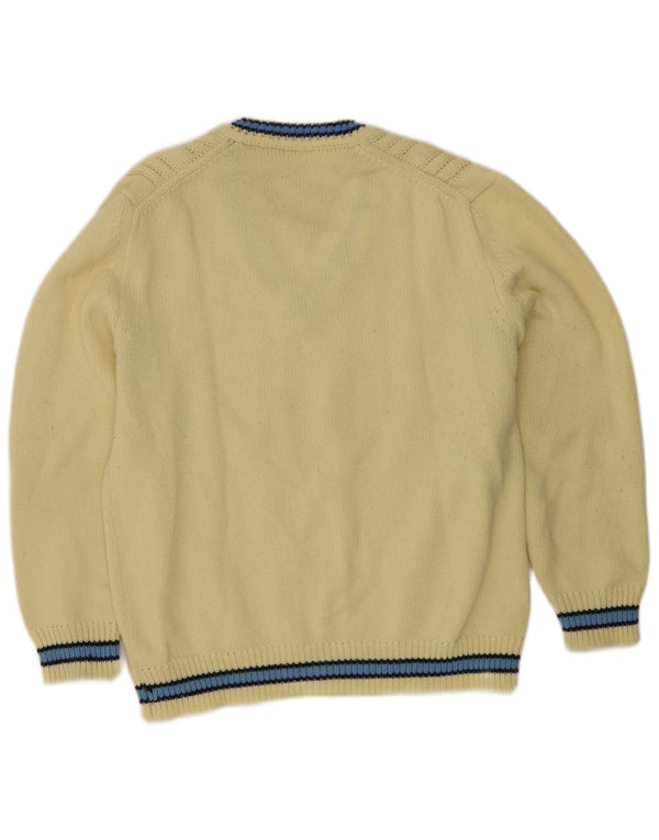 Maglione vintage da uomo con scollo a V, grande acrilico a strisce gialle