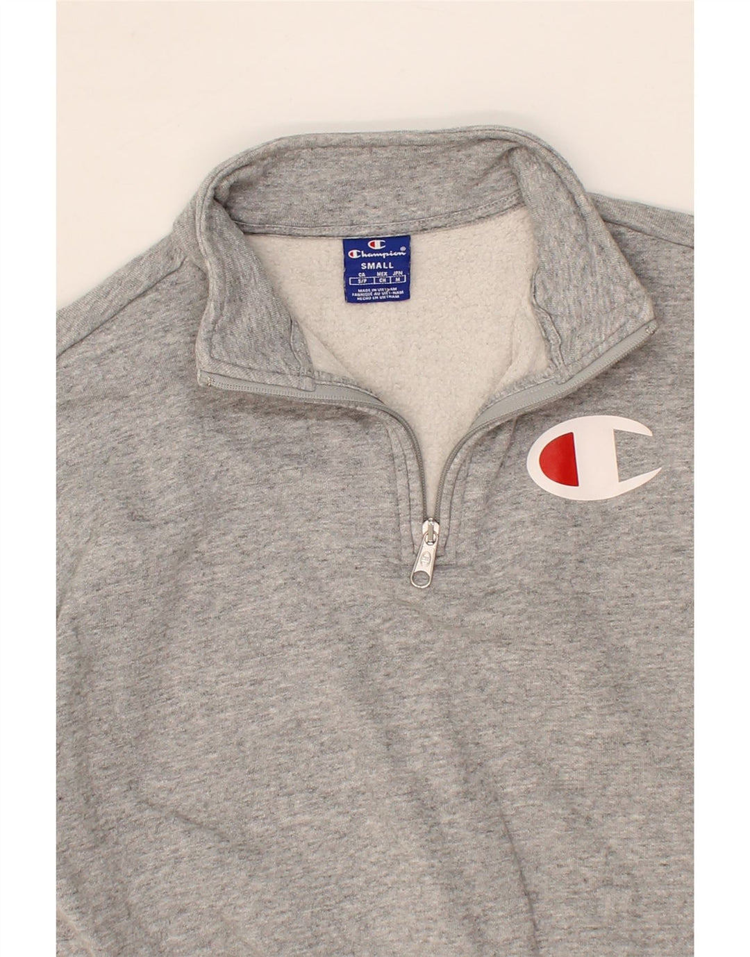 CHAMPION Womens Oversized Crop Zip Neck Sweatshirt Jumper UK 10 Small Grey Vintage Champion and Second-Hand Champion from Messina Hembry 