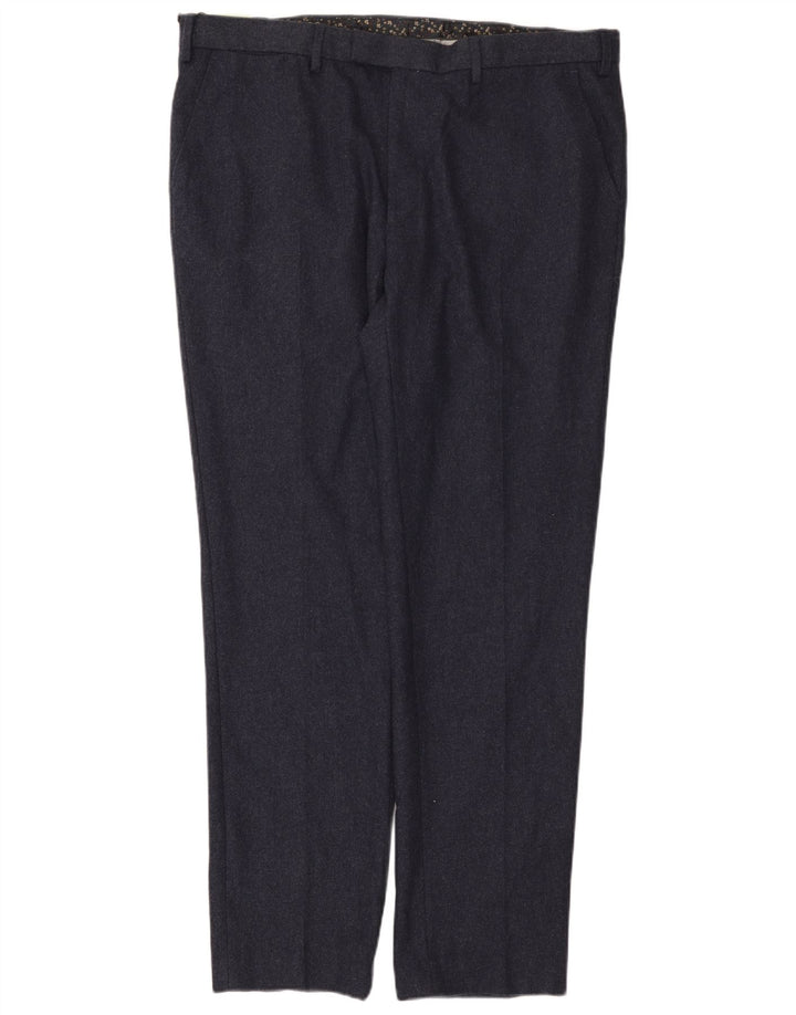 Pantaloni chino slim da uomo Marks & Spencer W40 L33 lana blu navy