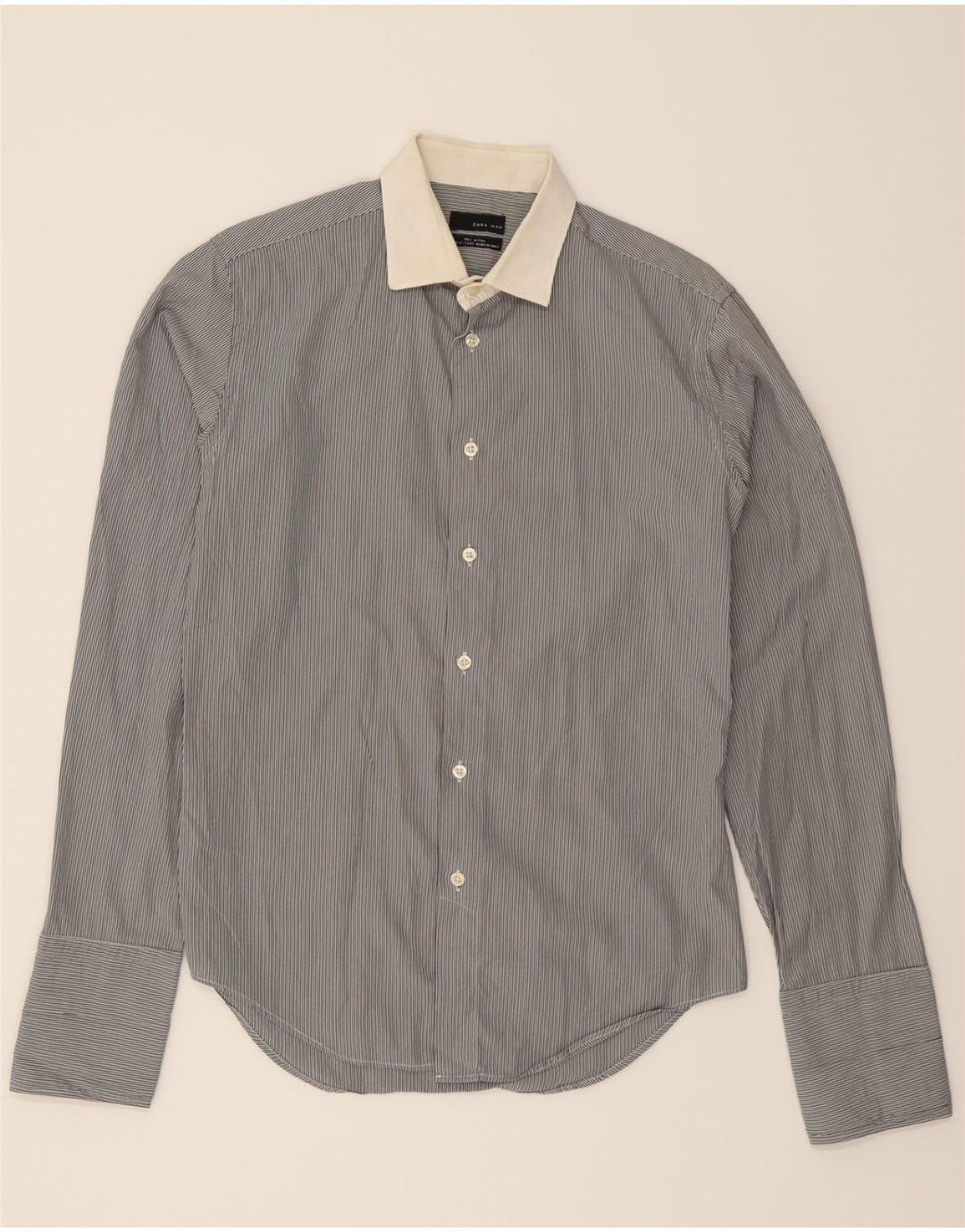 ZARA Mens Shirt Medium Grey Pinstripe Cotton Vintage Zara and Second-Hand Zara from Messina Hembry 