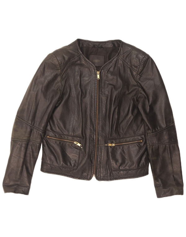 Giacca in pelle corta da donna Mango UK 14 grande pelle nera