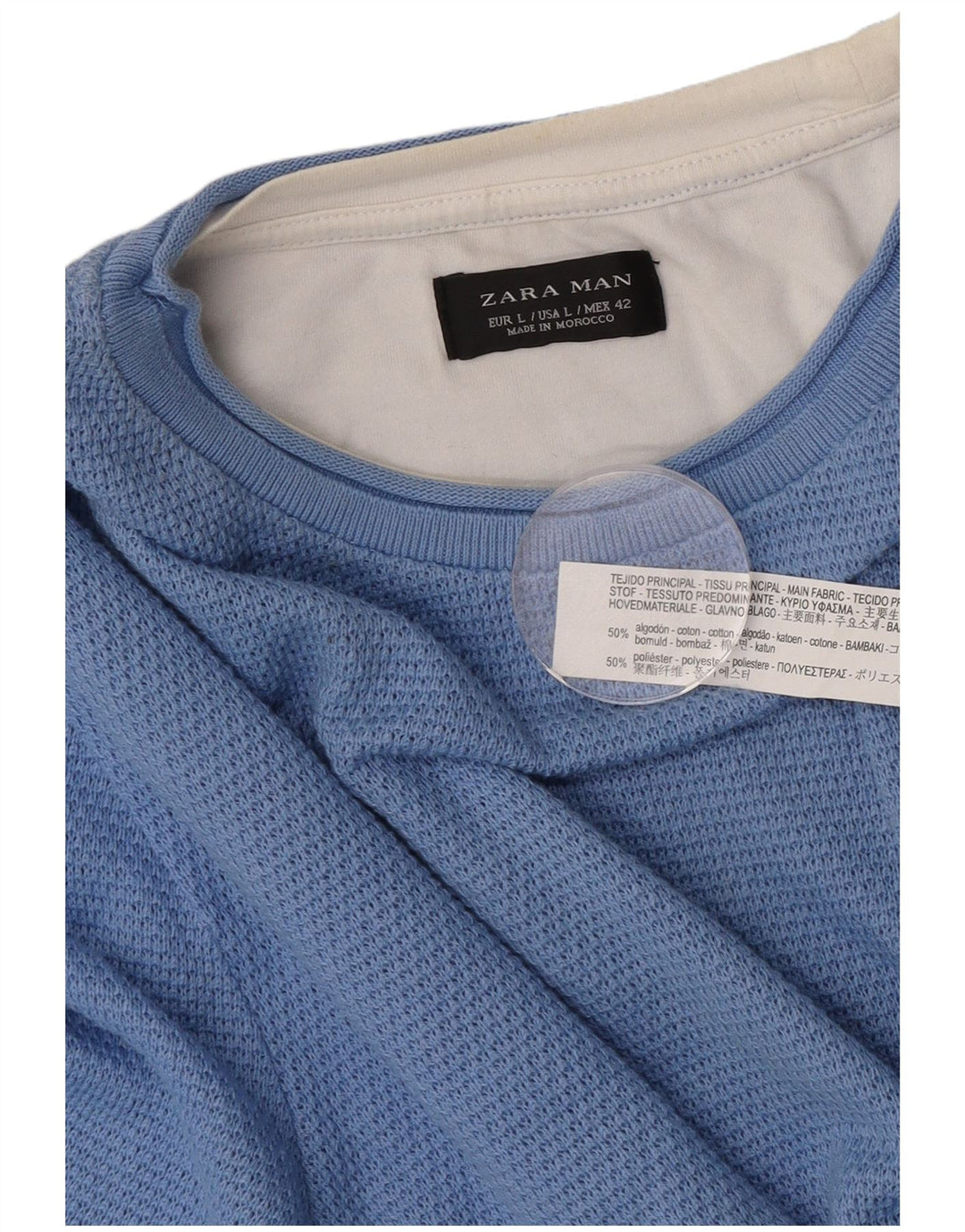 Maglione maglione girocollo da uomo Zara grande in cotone color block blu