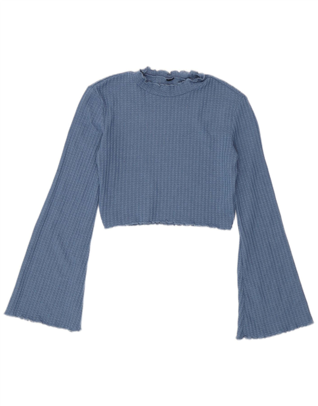 Top corto da donna vintage a maniche lunghe UK 4 XS blu