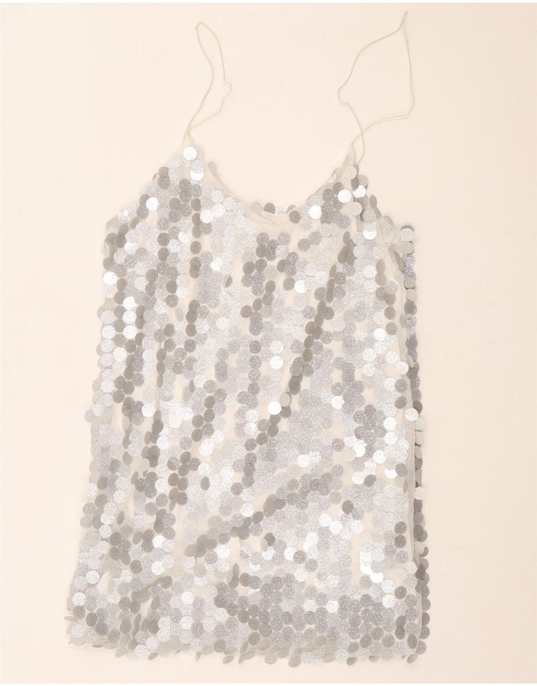 Canottiera vintage da donna UK 12 poliestere argento medio