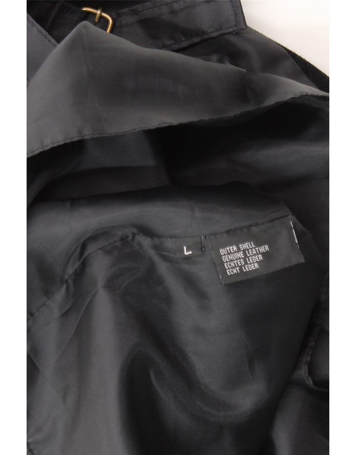 Gilet vintage da uomo in pelle scamosciata grande in pelle nera