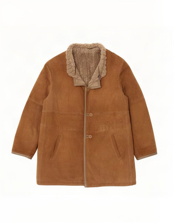 Giacca vintage da donna in pelle scamosciata Sherpa IT 48 XL in pelle marrone