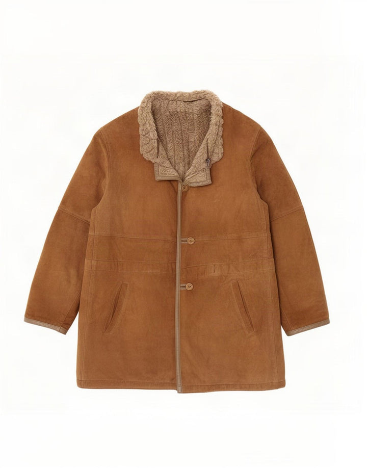 Giacca vintage da donna in pelle scamosciata Sherpa IT 48 XL in pelle marrone