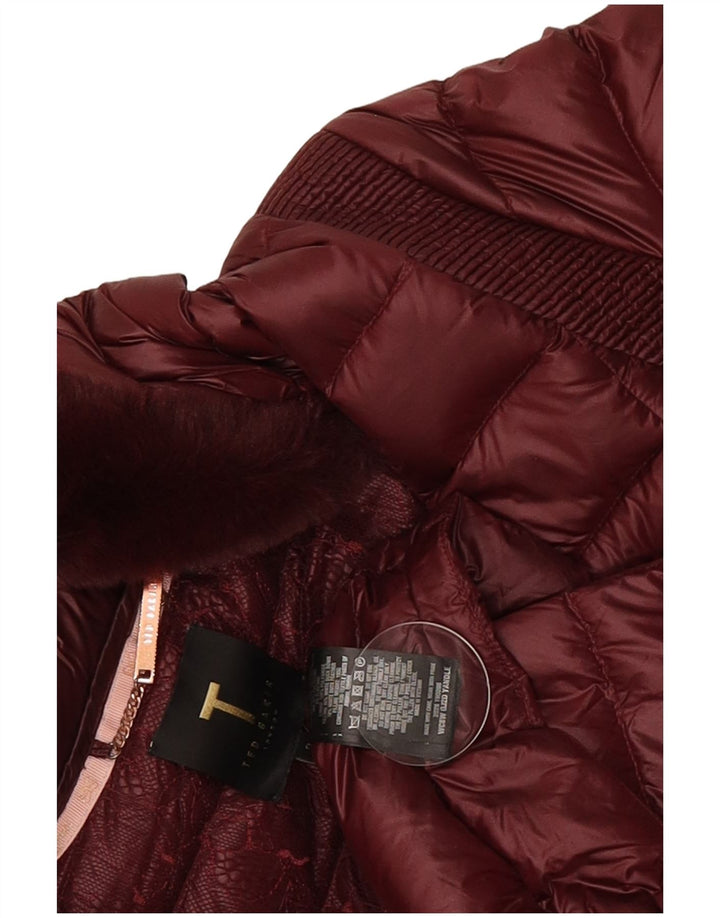Cappotto imbottito con cappuccio da donna Ted Baker taglia 2 piccolo bordeaux in poliammide