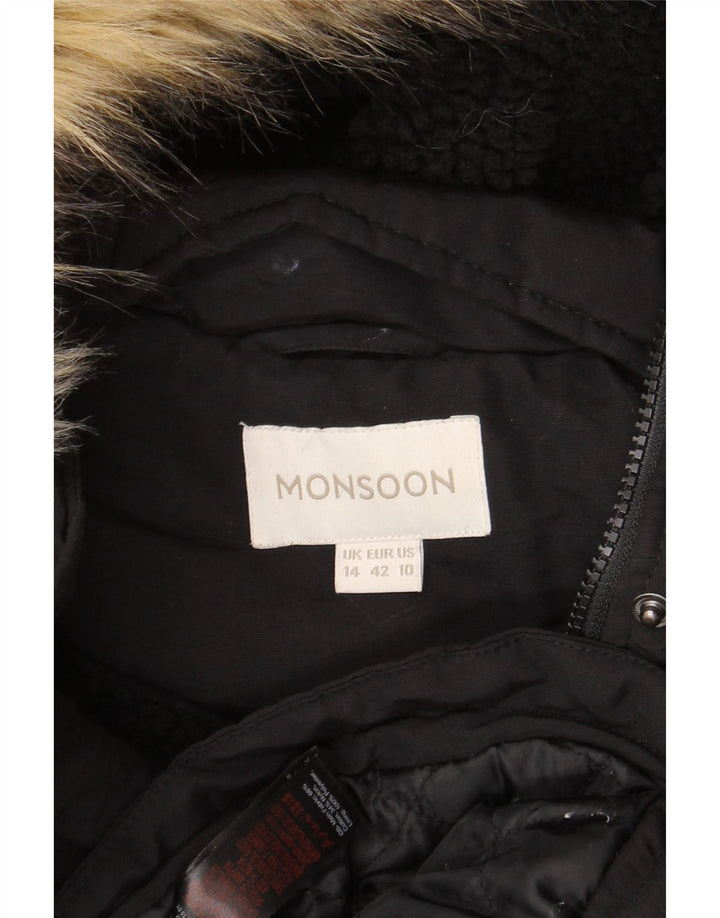 Giacca Parka con cappuccio da donna Monsoon UK 14 Large in cotone nero
