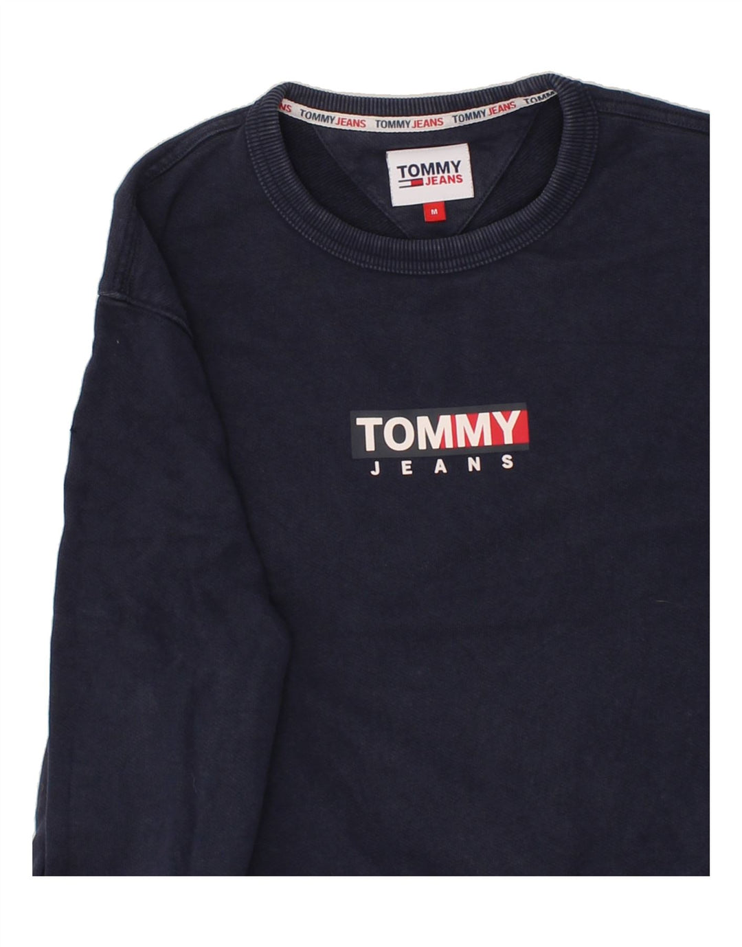 TOMMY HILFIGER Mens Graphic Sweatshirt Jumper Medium Navy Blue Cotton Vintage Tommy Hilfiger and Second-Hand Tommy Hilfiger from Messina Hembry 