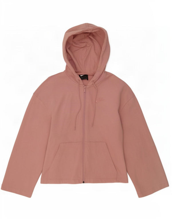 Felpa con cappuccio e zip corta oversize da donna Nike UK 10 piccola in cotone rosa