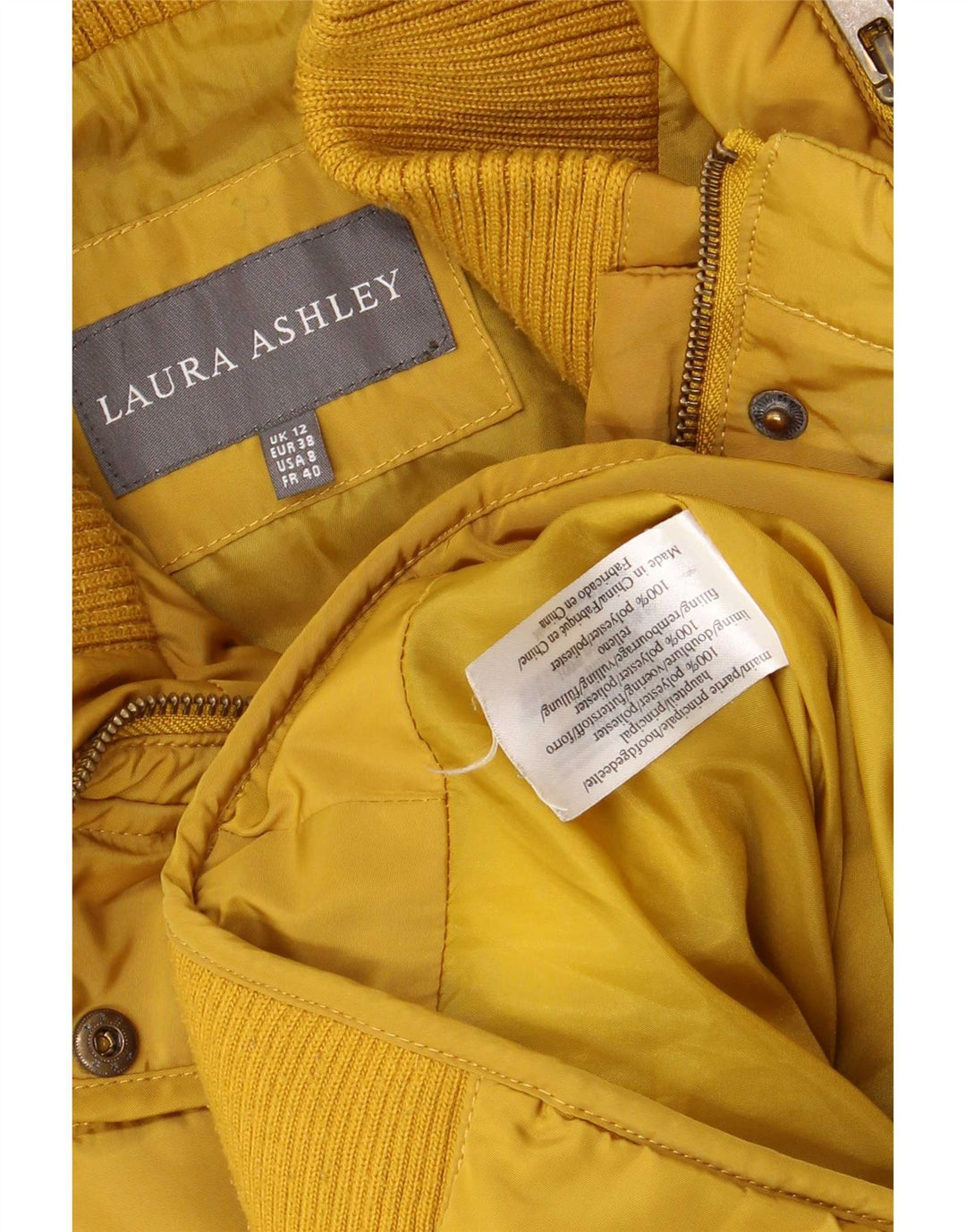 Giacca imbottita con cappuccio da donna Laura Ashley UK 12 poliestere giallo medio