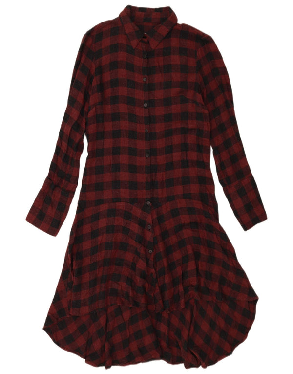 Abito chemisier da donna Zara UK 10 piccolo in cotone a quadretti bordeaux