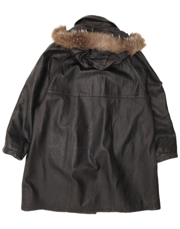 Cappotto oversize in pelle con cappuccio da donna Kiros IT 48 XL Nero