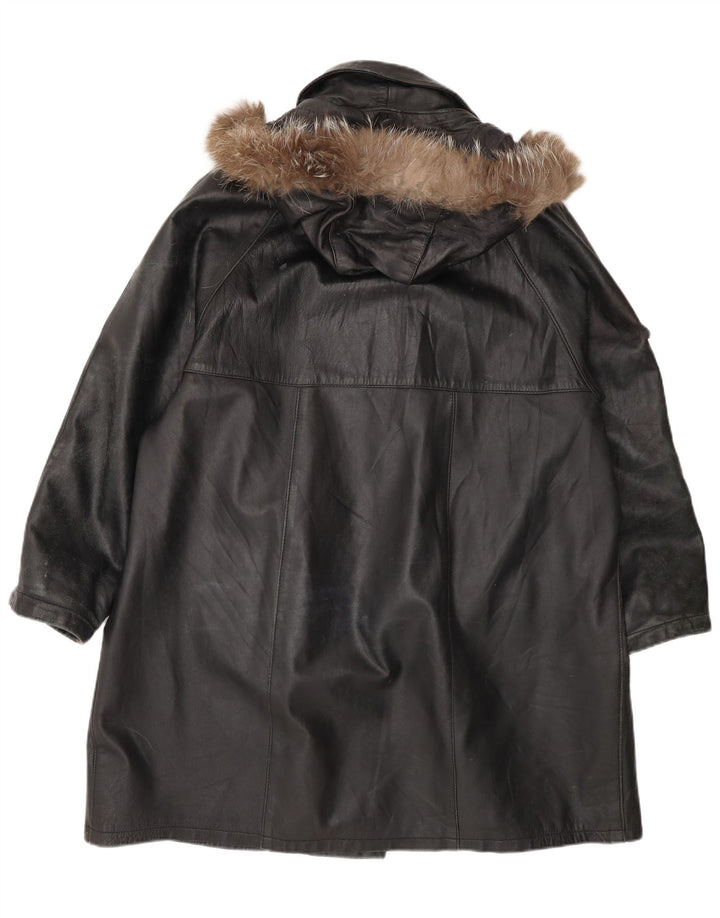 Cappotto oversize in pelle con cappuccio da donna Kiros IT 48 XL Nero