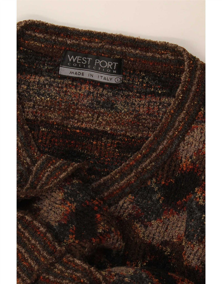 Maglione da uomo con scollo a V West Port, grande, marrone geometrico