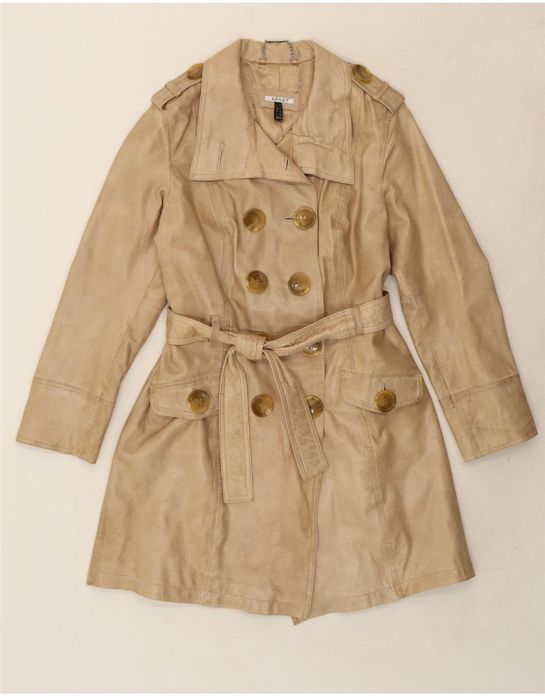 APART Womens Leather Coat UK 16 Large Beige Leather Vintage Apart and Second-Hand Apart from Messina Hembry 