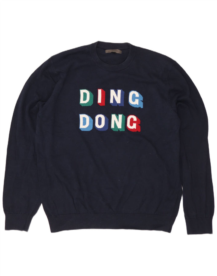 MARKS & SPENCER Maglione da uomo girocollo con grafica grande blu navy
