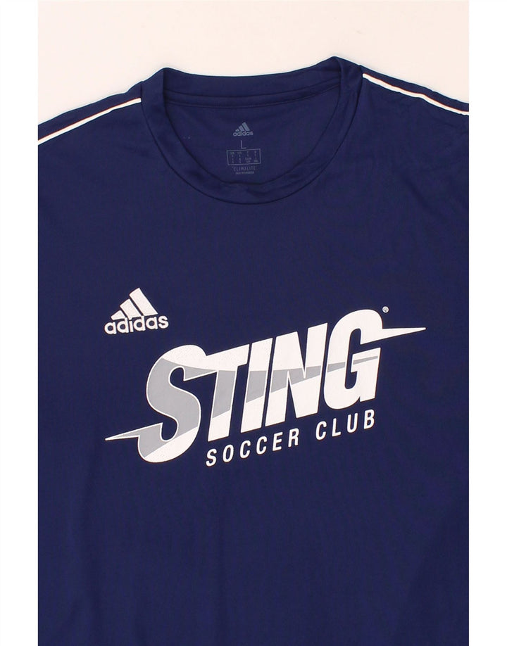 ADIDAS Mens Climalite Graphic T-Shirt Top Large Navy Blue Polyester Vintage Adidas and Second-Hand Adidas from Messina Hembry 