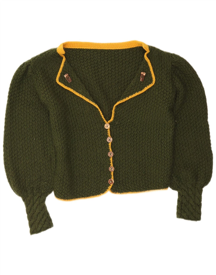 Maglione cardigan da donna vintage UK 16 grande color kaki